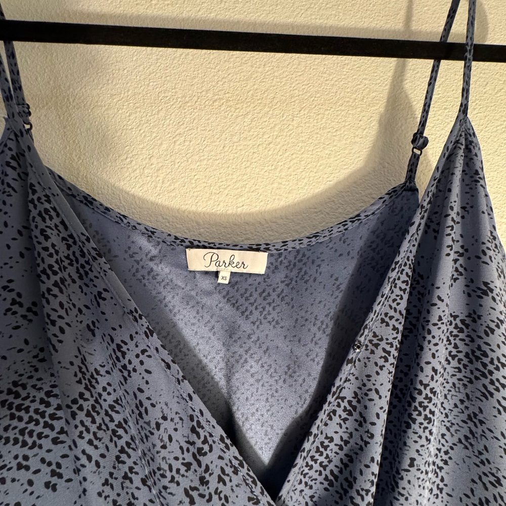 Parker Blue Silk Jumpsuit with Tapered Legs - Picture 3 of 4